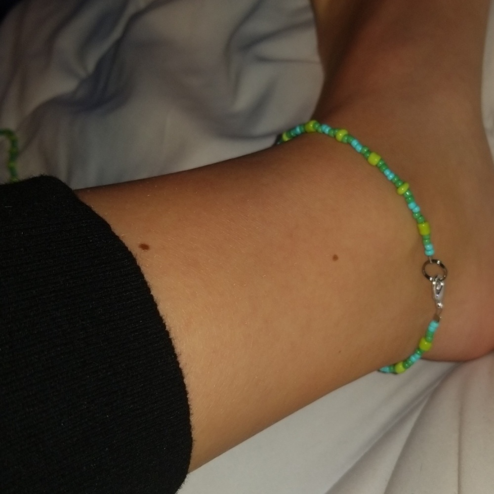 Green and blue handmade anklet!
